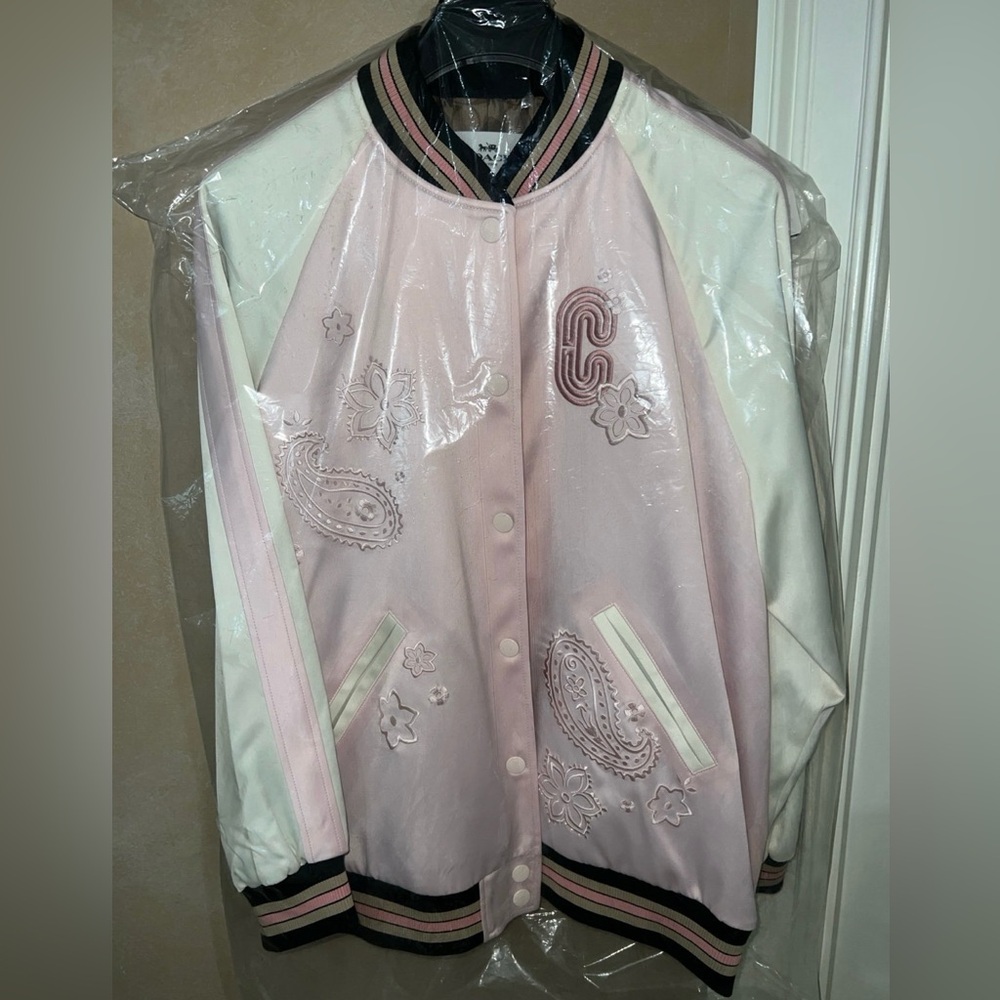 SOLD! Gorgeous NWT $650 Women's Large Coach Bandana Bomber Jacket, Crystal Pink!